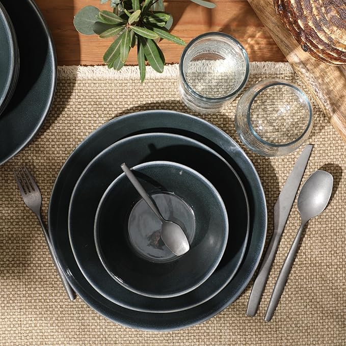 Bloomhouse Montecito Breeze 16 Piece (Service for 4) Double Plates and Bowls Stoneware Reactive Glaze Dinnerware Set - Laguna Dawn