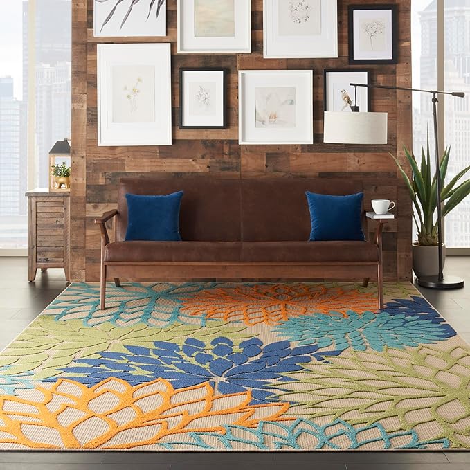 Nourison Aloha Indoor/Outdoor Multicolor 7' x 10' Area Rug, Easy Cleaning, Non Shedding, Bed Room, Living Room, Dining Room, Deck, Backyard, Patio (7x10)