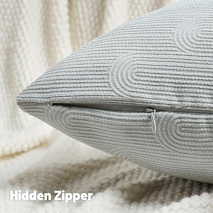 FUTEI Light Grey Chenille Decorative Throw Pillow Covers 26x26 Inch Set of 2,Soft Cozy Striped Geometric Patterns Euro Pillow Sham,Modern Home Decor for Couch Bed Living Room