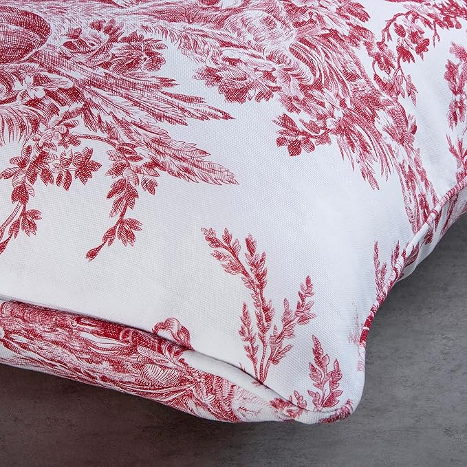 Maison d' Hermine Decorative Pillow Covers 20x20 Inch Square 100% Cotton Throw Pillow Covers with Invisible Zipper for Living Room Couch, Chair, Sofas, Bedroom, Home (The Miller - Red (White))