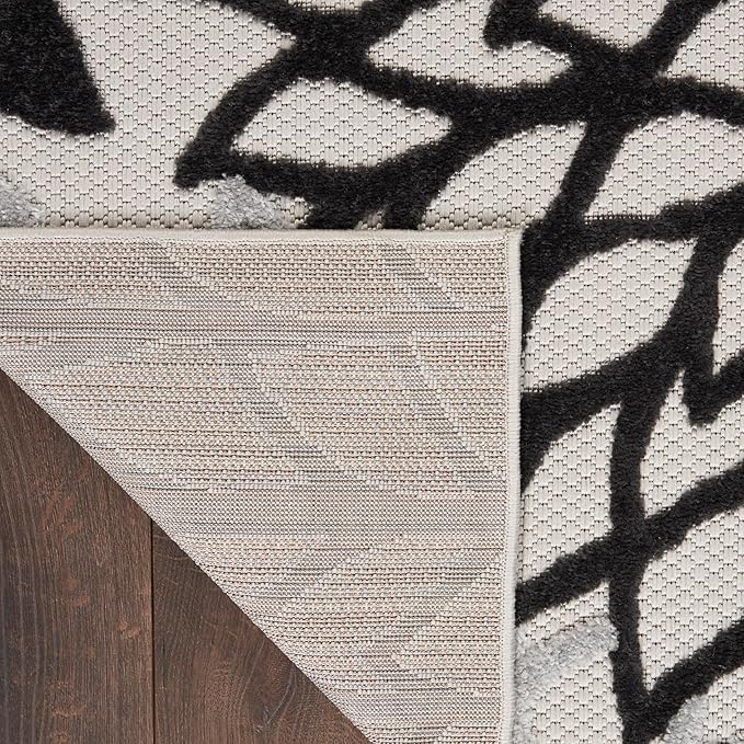 Nourison Aloha Indoor/Outdoor Black White 12' x 15' Area Rug, Tropical, Botanical, Easy Cleaning, Non Shedding, Bed Room, Living Room, Dining Room, Deck, Backyard, Patio (12x15)
