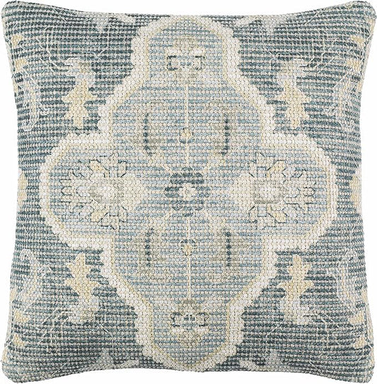 Hauteloom Bigaa Cotton Decorative Throw Pillow Cover - Oriental Floral Sofa Couch Cushion Cover - Blue, Sage, Cream - 20" x 20''
