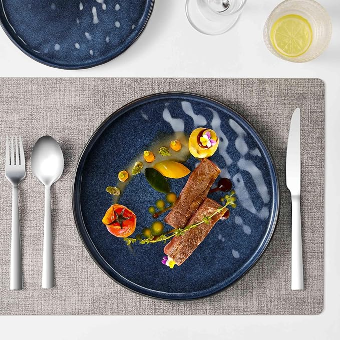 Herogo 12 Pieces Dinnerware Sets, Plates and Bowls Sets Service for 4, Modern Stoneware Dinning Dishes, Dishwasher & Microwave Safe, Starry Blue
