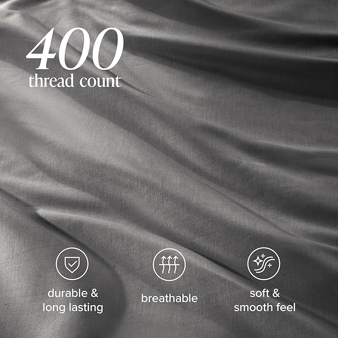 Bare Home 100% Organic Cotton Sateen Duvet Cover Set - Twin/Twin Extra Long - 400 Thread Count - Smooth Sateen Weave - Warm & Luxurious - Duvet Cover (Twin/Twin XL, Grey)