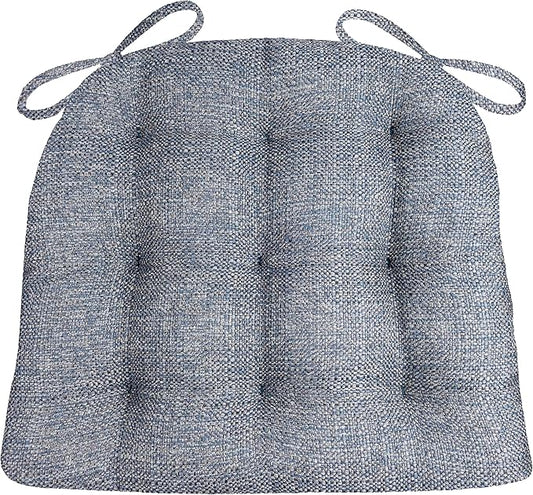 Barnett Home Decor Brisbane Colonial Blue Chair Pads with Ties - Latex Foam Fill, Reversible - Made in USA (Federal Blue)