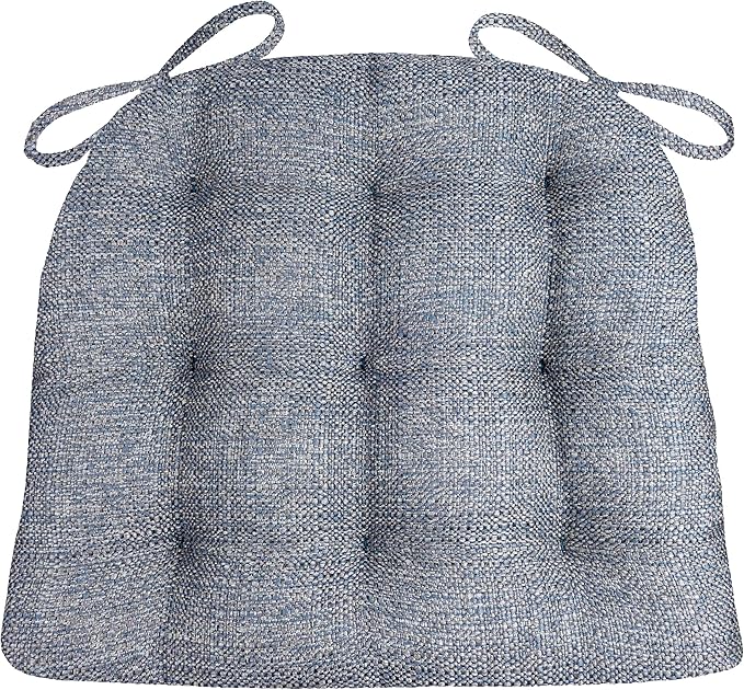 Barnett Home Decor Brisbane Colonial Blue Chair Pads with Ties - 16.5 x 18 Size Medium Chair Pad - Latex Foam Fill, Reversible - Made in USA (Federal Blue)