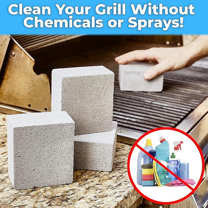 Heavy Duty, Non-Toxic Grey Grill Brick Cleaner 4 Pack. Reusable Chemical Free BBQ Pumice Cleaning Block for Flattops, Grills and Griddles. Non Scratch Grillstone is The Perfect Barbecue Scouring Tool