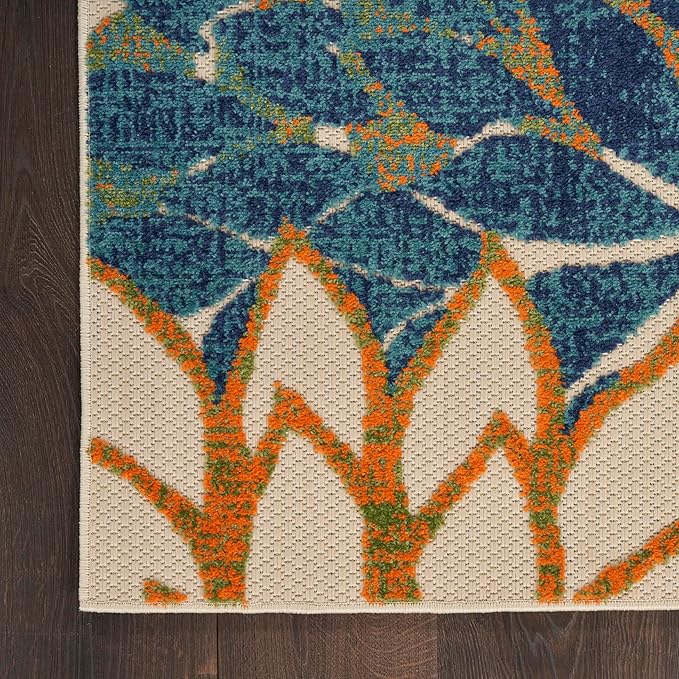 Nourison Home Aloha Indoor Outdoor Blue Green 5'3" x 7'5" Area Rug, Easy Cleaning, Non Shedding, Bed Room, Living Room, Dining Room, Backyard, Deck, Patio (5x7)