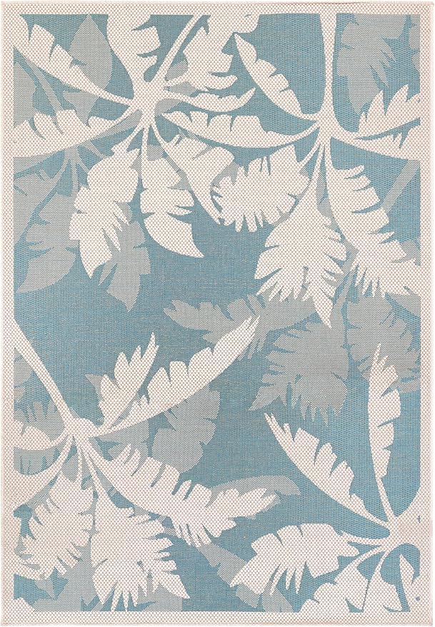 Couristan Monaco Indoor Outdoor Area Rug – Coastal Flora 8'6" x 13' in Ivory Turquoise – Flatwoven, Hose Washable, Pet Friendly Rug for Patio, Porch and Home Decor