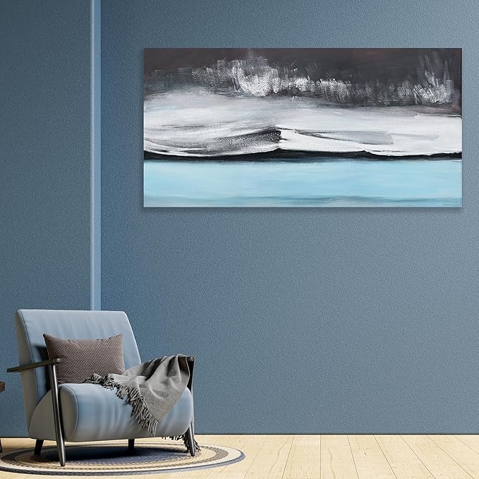 Abstract Wall Art Black White and Blue Canvas Art Wall Decor Modern Art Wall Decor Painting Framed Artwork Abstract Canvas Wall Art for Living Room Bedroom Office 20"x40"