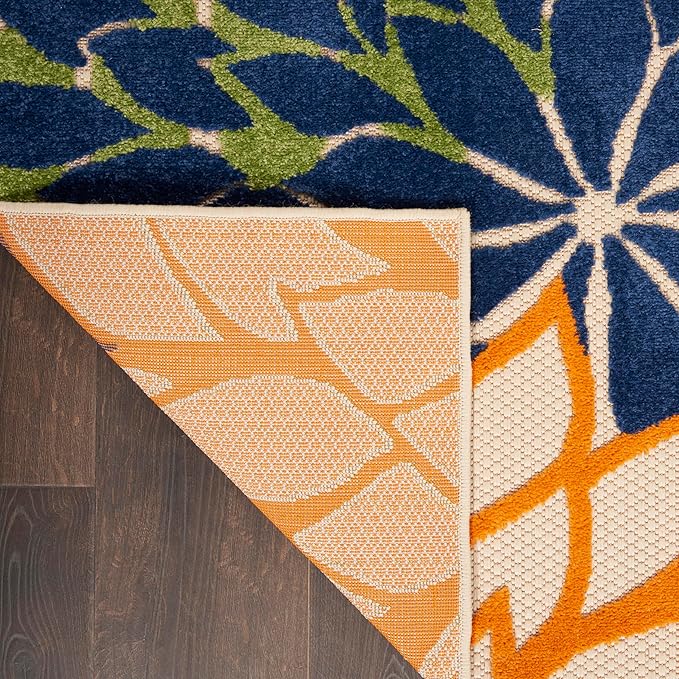 Nourison Aloha Indoor/Outdoor Multicolor 9'6" x 13' Area Rug, Tropical, Botanical, Easy Clean, Non Shedding, Bed Room, Living Room, Dining Room, Deck, Backyard, Patio (9x13)