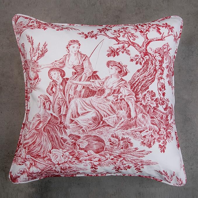 Maison d' Hermine Decorative Pillow Covers 18 x 18 Inch Square 100% Cotton Throw Pillow Covers with Invisible Zipper for Living Room Couch, Chair, Sofas, Bedroom, Home (The Miller - Red (White))