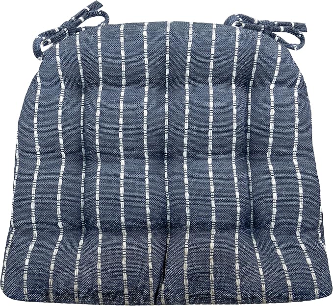 Barnett Home Decor Avante Navy Blue Dining Chair Cushions - 15 x 17 Size Small Chair Pad - Latex Foam Fill - Reversible - Made in USA (Blue White Stripe/Small)