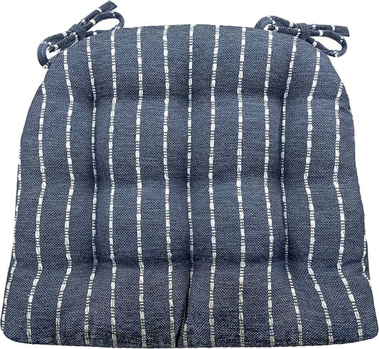 Barnett Home Decor Avante Navy Blue Dining Chair Cushions - 15 x 17 Size Small Chair Pad - Latex Foam Fill - Reversible - Made in USA (Blue White Stripe/Small)