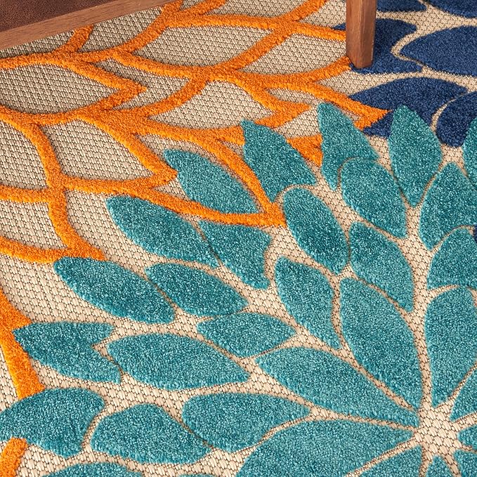 Nourison Aloha Indoor/Outdoor Multicolor 7'10" x 10'6" Area Rug, Tropical, Botanical, Easy Clean, Non Shedding, Bed Room, Living Room, Dining Room, Deck, Backyard, Patio (8x10)