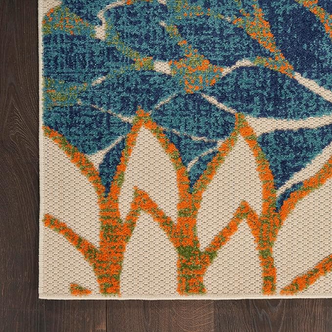 Nourison Home Aloha Indoor Outdoor Blue Green 6' x 9' Area Rug, Easy Cleaning, Non Shedding, Bed Room, Living Room, Dining Room, Backyard, Deck, Patio (6x9)