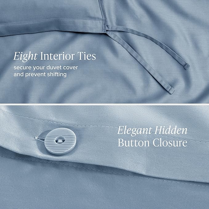 Bare Home 100% Organic Cotton Sateen Duvet Cover Set - Full/Queen Size - 400 Thread Count - Smooth Sateen Weave - Warm & Luxurious - Duvet Cover (Full/Queen, Dusty Blue)