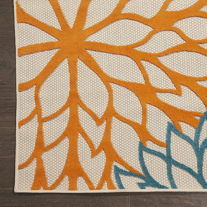 Nourison Aloha Indoor/Outdoor Green 2'8" x 4' Area Rug, Tropical, Botanical, Easy Clean, Non Shedding, Bed Room, Living Room, Dining Room, Deck, Backyard, Patio (3x4)