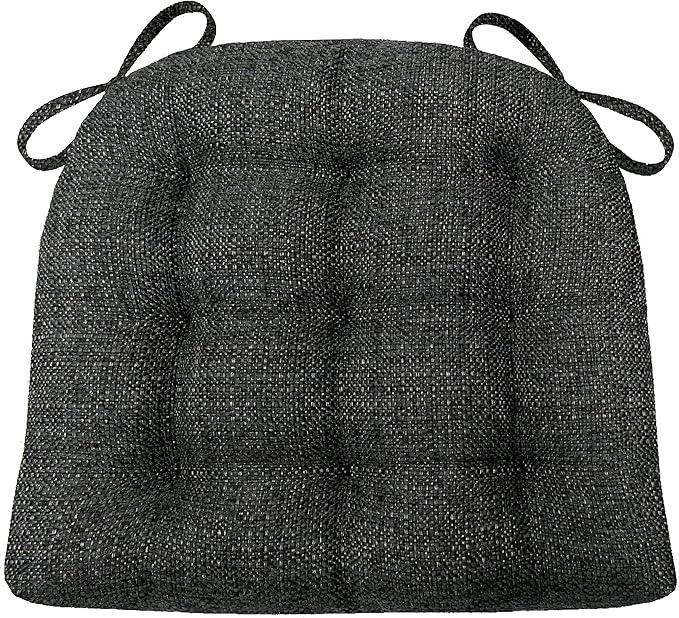 Barnett Home Decor Brisbane Charcoal Dining Chair Cushions with Ties - 16.5 x 18 Size Medium Chair Pad - Latex Foam Fill, Reversible - Made in USA (Dark Gray Black)