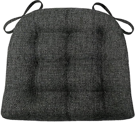 Barnett Home Decor Brisbane Charcoal Dining Chair Cushions with Ties - 16.5 x 18 Size Medium Chair Pad - Latex Foam Fill, Reversible - Made in USA (Dark Gray Black)