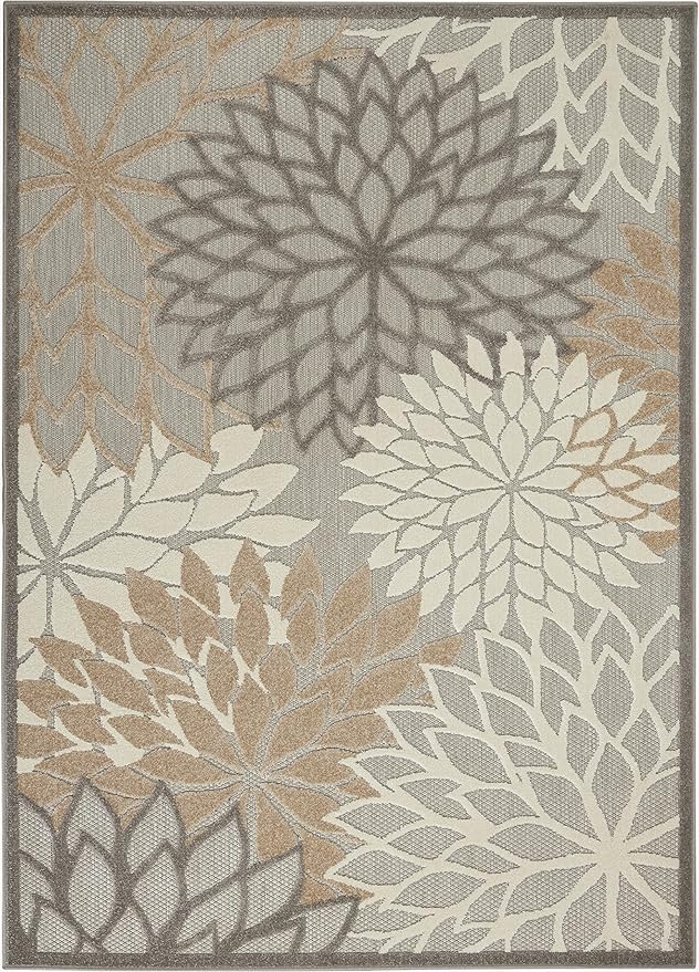 Nourison Aloha Indoor/Outdoor Area Rug 3' 6" x 5' 6", Natural, Rectangular Tropical Botanical Easy-Cleaning Non Shedding Bed Room Living Room Dining Room Deck Backyard Patio
