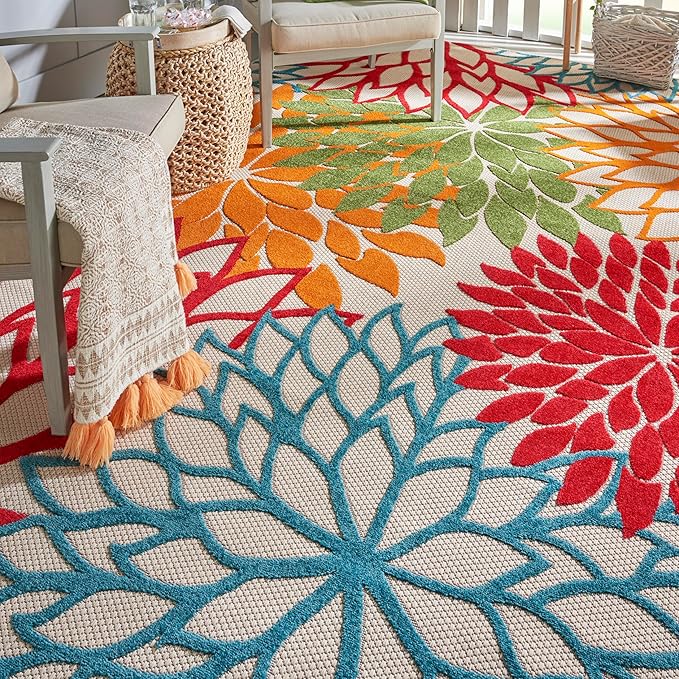 Nourison Home Aloha 9'6" x 13' Green Tropical Indoor/Outdoor Fabric Rug