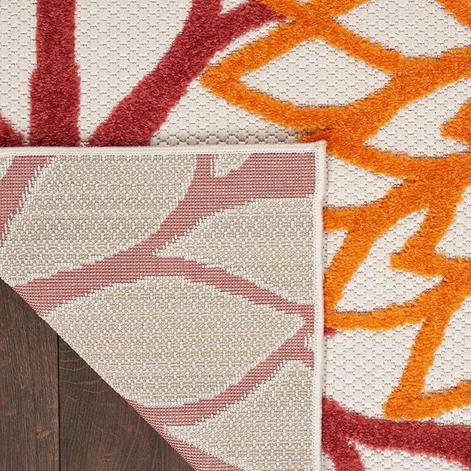 Nourison Aloha Indoor/Outdoor Red Multi Colored 6' x 9' Area Rug, Tropical, Botanical, Easy Cleaning, Non Shedding, Bed Room, Living Room, Dining Room, Deck, Backyard, Patio (6x9)