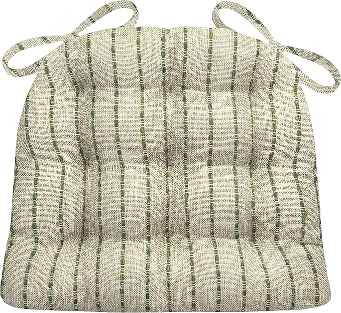 Barnett Home Decor Avante Green Dining Chair Cushions - 16.5 x 18 Size Medium Chair Pad - Latex Foam Fill - Reversible - Made in USA (Oatmeal Green Stripe)