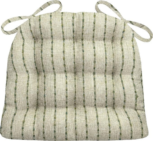 Barnett Home Decor Avante Green Dining Chair Cushions - 16.5 x 18 Size Medium Chair Pad - Latex Foam Fill - Reversible - Made in USA (Oatmeal Green Stripe)