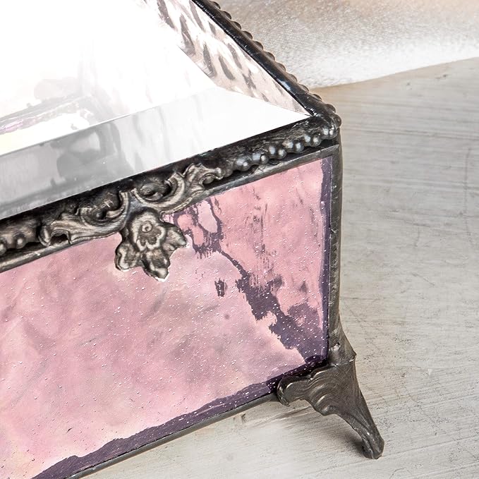 Personalized Pink Rose Glass Box Decorative Vanity Display Case Storage Jewelry Organizer Keepsake Gift for Her Girl Women Pink Vintage Decor J Devlin Ellen Box 903 EB245