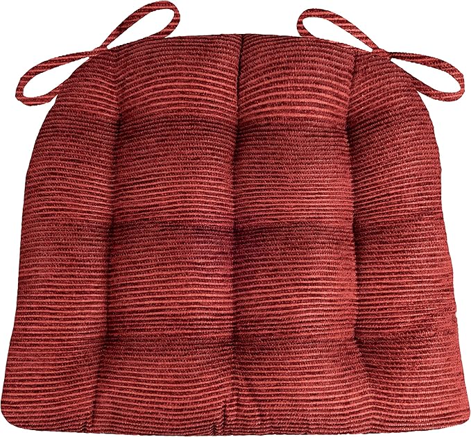Barnett Home Decor Chenille Rib Claret Red Dining Chair Cushion with Ties - 15 x 17 Size Small Chair Pad - Latex Foam Fill, Reversible - Made in USA (Red/Small)