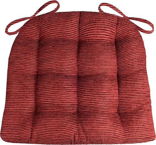 Barnett Home Decor Chenille Rib Claret Red Dining Chair Cushion with Ties - 15 x 17 Size Small Chair Pad - Latex Foam Fill, Reversible - Made in USA (Red/Small)