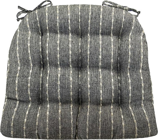 Barnett Home Decor Avante Charcoal Dining Chair Cushions - 15 x 17 Size Small Chair Pad - Latex Foam Fill - Reversible - Made in USA (Dark Gray-Black Stripe/Small)