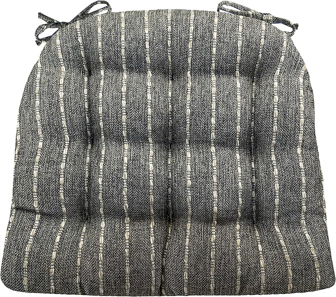 Barnett Home Decor Avante Charcoal Dining Chair Cushions - 16.5 x 18 Size Medium Chair Pad - Latex Foam Fill - Reversible - Made in USA (Dark Gray - Black Stripe)