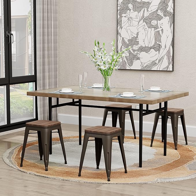 Andeworld 18 Inch Stools Set of 4,Industrial Metal Dining Chair with Wooden Seat,Short Kitchen Bar Stools Stackable for School,Classroom,Rusty