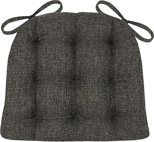 Barnett Home Decor Brisbane Charcoal Dining Chair Cushions with Ties - Size Large 19 x 19 Chair Pad - Latex Foam Fill, Reversible - Made in USA (Dark Gray Black)