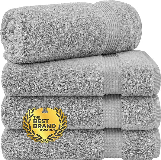 Cotton Paradise 4 Piece Turkish Bath Towels for Bathroom, 100% Cotton Extra Large Soft Plush Towels Bathroom Set, Light Gray