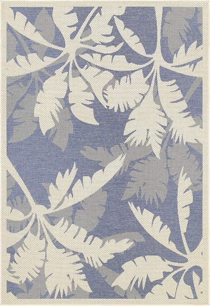 Couristan Monaco Indoor Outdoor Area Rug – Coastal Flora 8'6" x 13' in Ivory Sapphire – Flatwoven, Hose Washable, Pet Friendly Rug for Patio, Porch and Home Decor