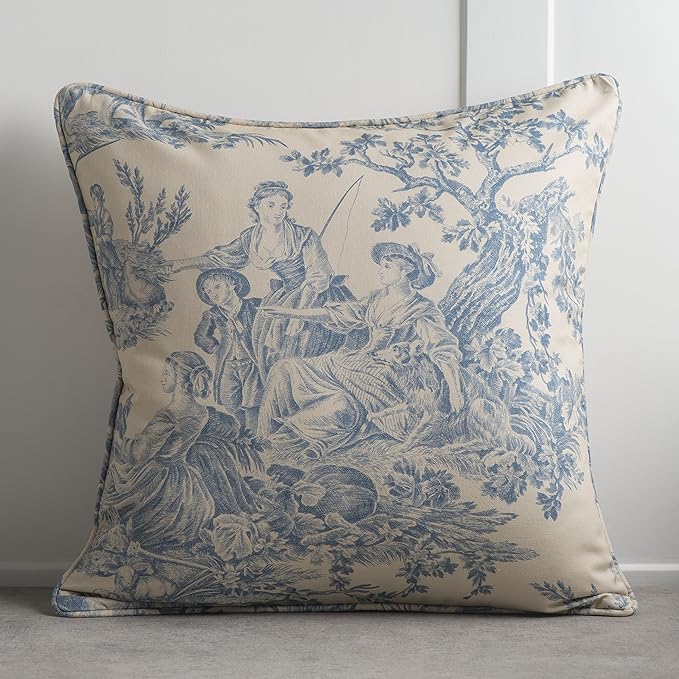 Maison d' Hermine Decorative Pillow Covers 20x20 Inch Square 100% Cotton Throw Pillow Covers with Invisible Zipper Cushion Case for Living Room Couch, Chair, Sofas, Bedroom, Home (The Miller - Blue)