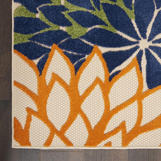 Nourison Aloha Indoor/Outdoor Multicolor 5'3" x 7'5" Area Rug, Tropical, Botanical, Easy Clean, Non Shedding, Bed Room, Living Room, Dining Room, Deck, Backyard, Patio (5x7)