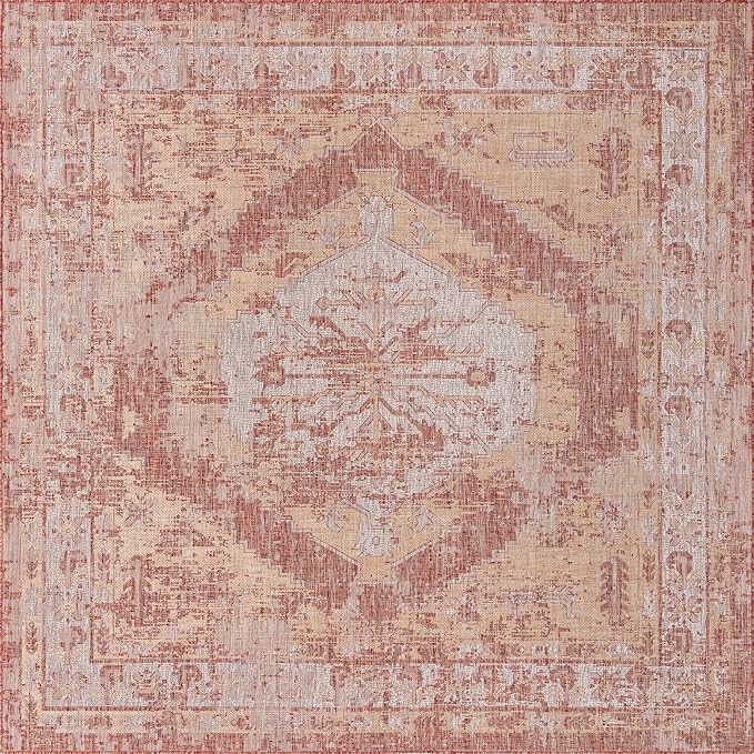Unique Loom Outdoor Traditional Collection Area Rug - Valeria (10' Square, Rust Red/ Ivory)