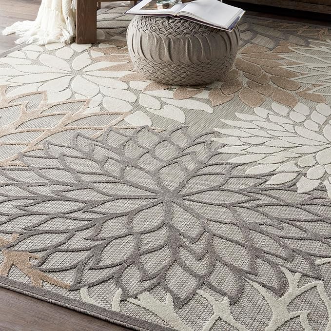 Nourison Home Aloha Indoor/Outdoor Floral Natural 7'10" x 10'6" Area Rug (8' x 11'), 7'10"X10'6",