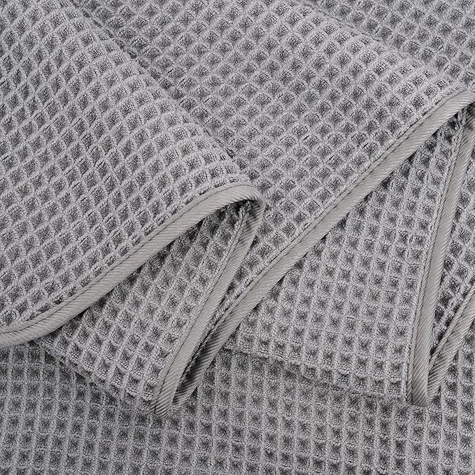 POLYTE Microfiber Quick Dry Lint Free Bath Sheet, 70 x 35 in, Set of 2 (Gray, Waffle Weave)