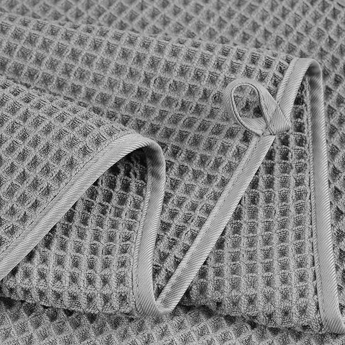 POLYTE Microfiber Quick Dry Lint Free Bath Sheet, 70 x 35 in, Set of 2 (Gray, Waffle Weave)